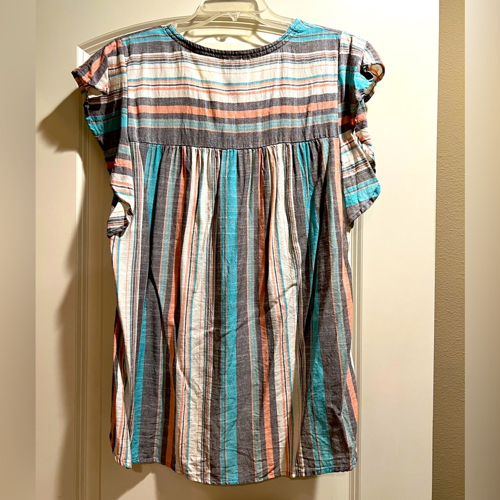 Knox Rose Striped Multi Color Ruffle Sleeve Flowy Top - Picture 2 of 4